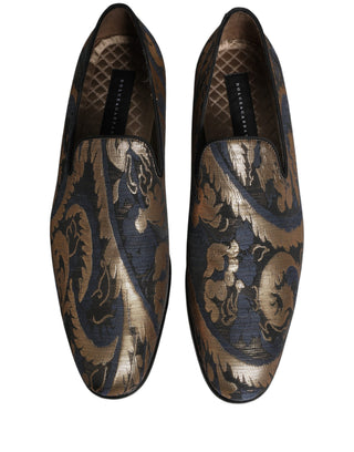 Blue Brocade Slip On Men Dress Loafers Shoes