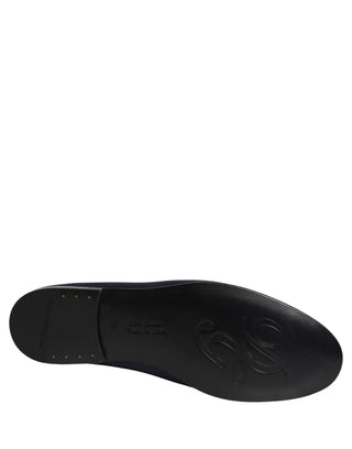 Blue Satin Logo Slip On Flats Loafers Shoes