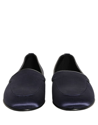 Blue Satin Logo Slip On Flats Loafers Shoes
