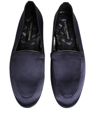 Blue Satin Logo Slip On Flats Loafers Shoes