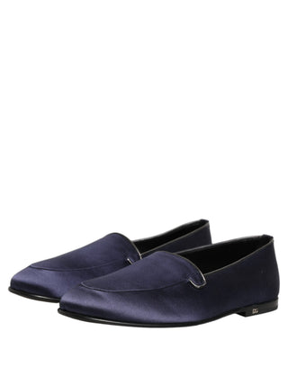 Blue Satin Logo Slip On Flats Loafers Shoes