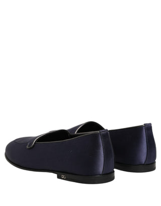 Blue Satin Logo Slip On Flats Loafers Shoes