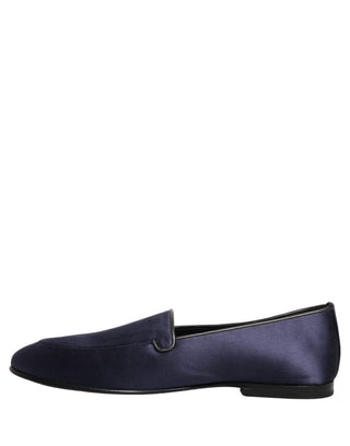 Blue Satin Logo Slip On Flats Loafers Shoes