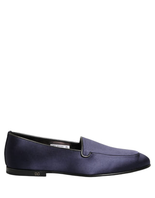 Blue Satin Logo Slip On Flats Loafers Shoes