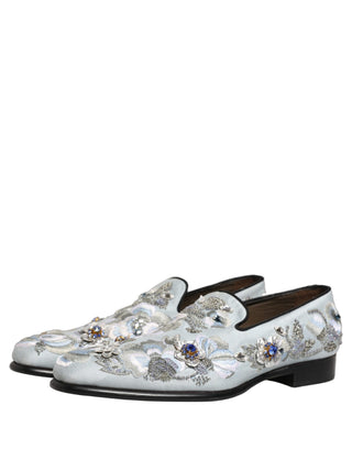 White Floral Embellished Men Loafers  Shoes