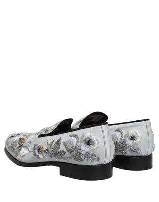 White Floral Embellished Men Loafers  Shoes