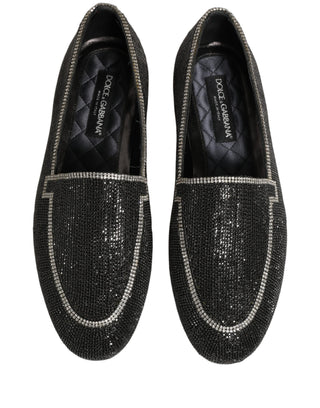 Black Crystal Embellished Men Loafers Shoes