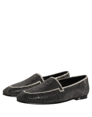 Black Crystal Embellished Men Loafers Shoes