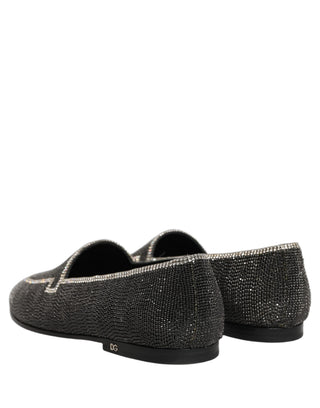 Black Crystal Embellished Men Loafers Shoes