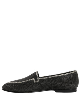 Black Crystal Embellished Men Loafers Shoes
