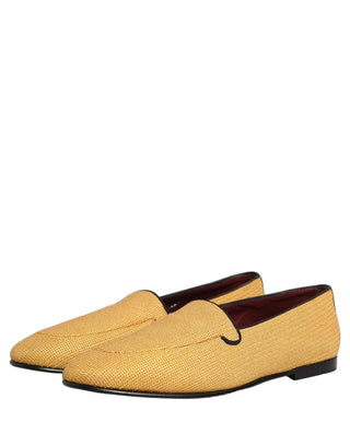Yellow Woven Men Slip On Dress Loafers Shoes