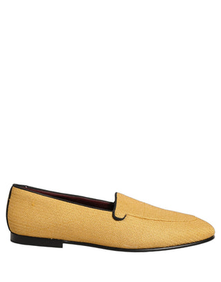 Yellow Woven Men Slip On Dress Loafers Shoes