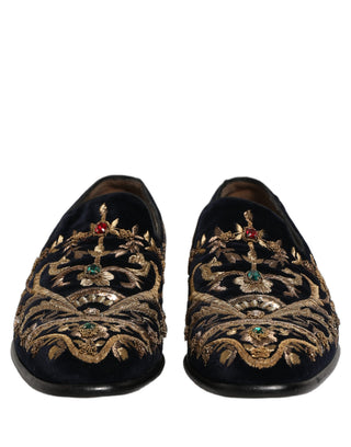 Black Velvet Embellished Dress Loafers Shoes
