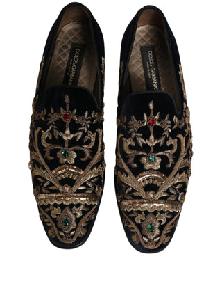 Black Velvet Embellished Dress Loafers Shoes