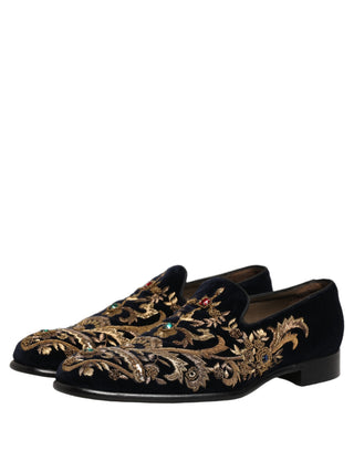 Black Velvet Embellished Dress Loafers Shoes