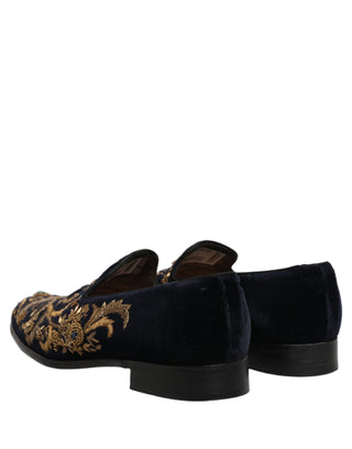 Black Velvet Embellished Dress Loafers Shoes
