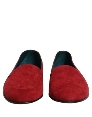 Red Suede Logo Slip On Flats Loafers Shoes