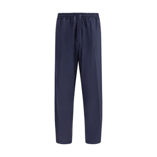 Blue Cotton Casual Pants