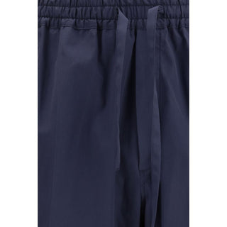 Blue Cotton Casual Pants