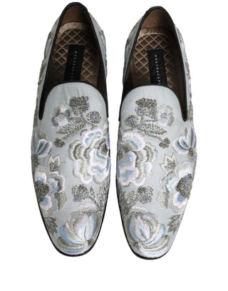 White Floral Embellished Men Loafers Shoes
