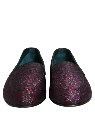 Maroon Glitter Lurex Logo Dress Loafers Shoes