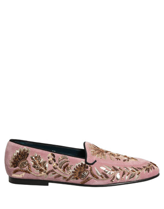 Zapatos mocasines con bordado floral de terciopelo rosa
