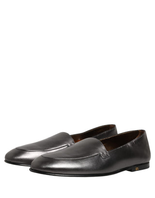 Silver Leather DG Logo Slip On Loafers Shoes