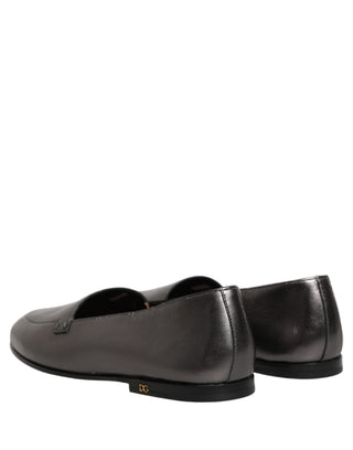 Silver Leather DG Logo Slip On Loafers Shoes