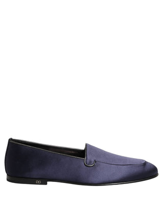 Zapatos mocasines de vestir azul marino de satén con logo DG  