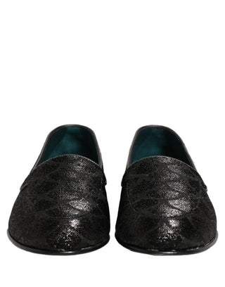 Black Glitter Brocade Men Dress Loafers Shoes