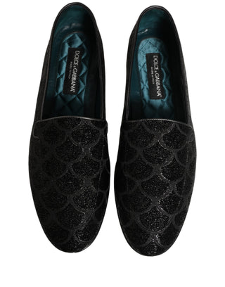 Black Glitter Brocade Men Dress Loafers Shoes