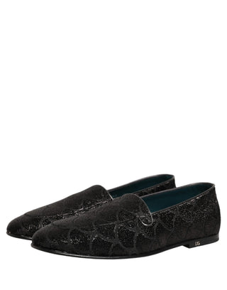 Black Glitter Brocade Men Dress Loafers Shoes