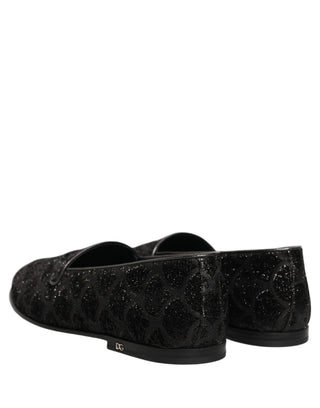Black Glitter Brocade Men Dress Loafers Shoes