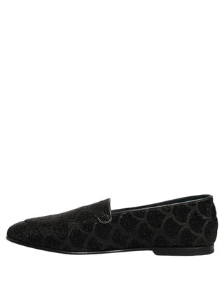 Black Glitter Brocade Men Dress Loafers Shoes