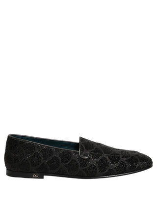 Black Glitter Brocade Men Dress Loafers Shoes