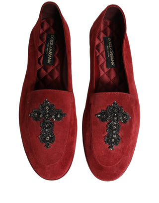 Red Suede Cross Slip On Dress Loafers Shoes