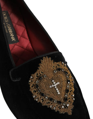 Black Velvet Sacred Heart Dress Loafers Shoes