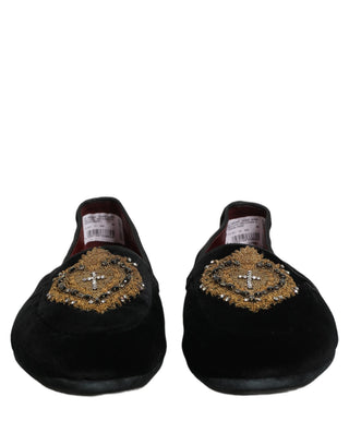 Black Velvet Sacred Heart Dress Loafers Shoes