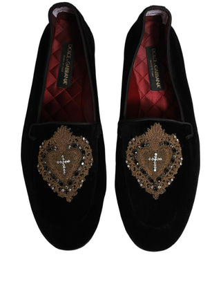 Black Velvet Sacred Heart Dress Loafers Shoes