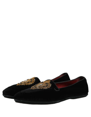 Black Velvet Sacred Heart Dress Loafers Shoes