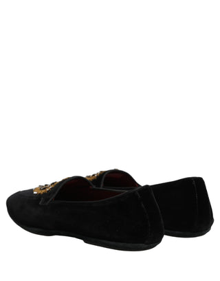 Black Velvet Sacred Heart Dress Loafers Shoes