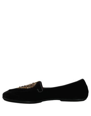 Black Velvet Sacred Heart Dress Loafers Shoes