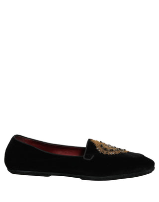 Black Velvet Sacred Heart Dress Loafers Shoes