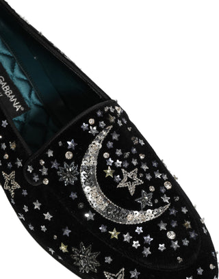 Black Crystal Embellished Dress Loafers Shoes