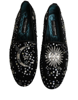 Black Crystal Embellished Dress Loafers Shoes