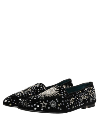 Black Crystal Embellished Dress Loafers Shoes