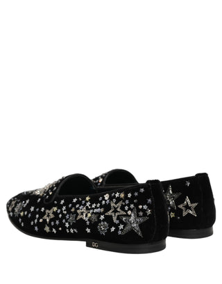 Black Crystal Embellished Dress Loafers Shoes