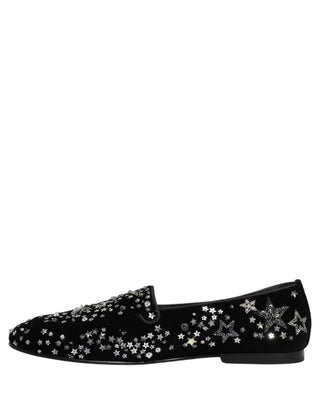 Black Crystal Embellished Dress Loafers Shoes