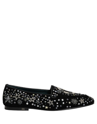 Zapatos mocasines de vestir adornados con cristales negros  