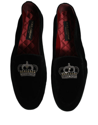 Black Crown Embellished Dress Loafers Shoes
